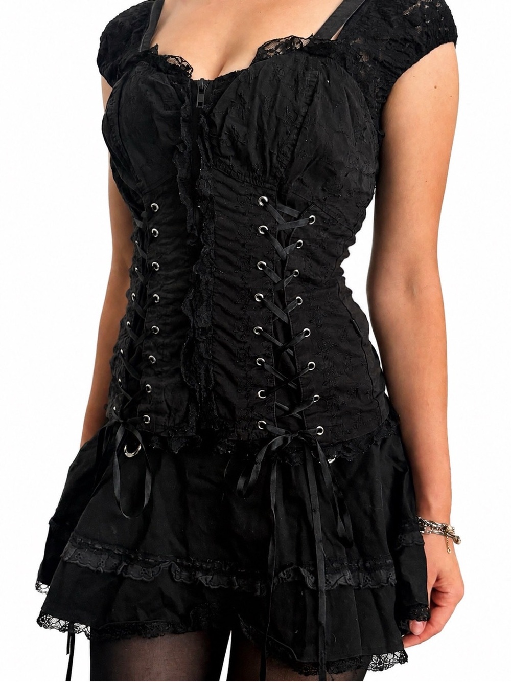 VTG Tripp NYC Black Lace Ruffled Gothic Mini Skirt